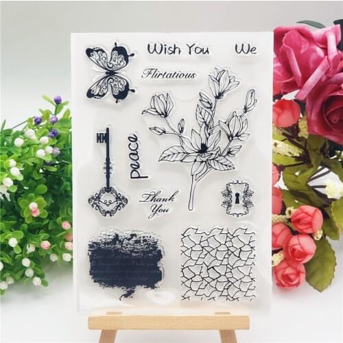 11*16CM Key Flower Transparent Clear Stamps / Silicone Seals Roller Stamp For DIY Scrapbooking Photo Album/Card Making