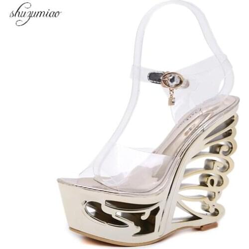 Shoes Women Heterotypic Heel Buckle Strap Sexy Strange Style Heel Summer Female Shoes Retro Novelty Sandals High Heels 14cm Shoe