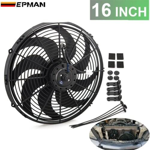 Epman Racing Car Universal 12V 16" Electric Fan Curved S Blades Radiator Cooling Fan For Radiator Oil Cooler EP-RCFS16F