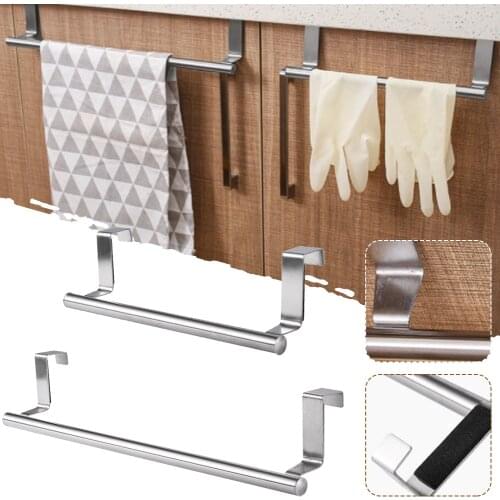 Stainless Steel Towel Rack Over Door Punch Free Thickened Bath Towel Holder Bar Bathroom Kitchen Accessories Organization