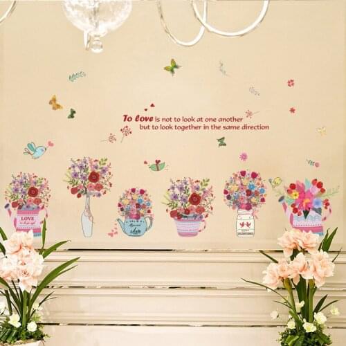 Vivid decoracion hogar moderno Color flower basket wall sticker living room bedroom room wall decoration