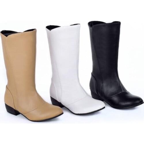 Ladies Mid-calf Plus Size Boots Round Toe Low Heel 3cm Square Heel Slip On Botas Mujer 43-3 Winter Fur Shoes Warm Simple Solid