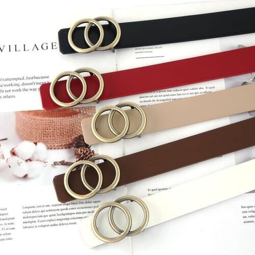 Double Ring Women Belt Fashion Waist Belt PU Leather Metal Buckle Heart Pin Belts For Ladies Leisure Dress Jeans Wild Waistband