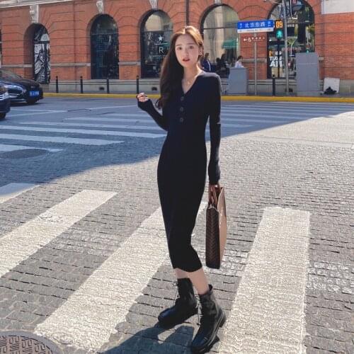 Women Long Sweater Dresses V-neck Knit Sweater Maxi Dress Women Clothing