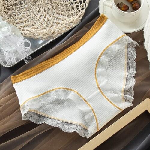 Womens underwear new Japanese low waist sexy thread cotton lace underwear womens soft traceless antibacterial briefs 283