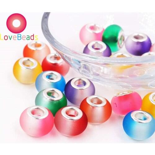 10Pcs Big Round Color Matte Glass Murano Spacer Beads Large Hole Fit Pandora Charm Bracelet Chain Spacer Necklaces Jewelry Beads