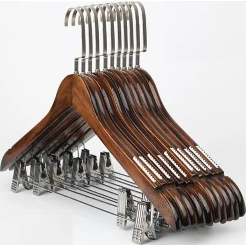 AIBOULLY 10Pcs/set Adult Extra-Wide Solid Wood and Metal Hook Wooden Hangers With Notches Non-slip Metal Hook for Clothes W2760