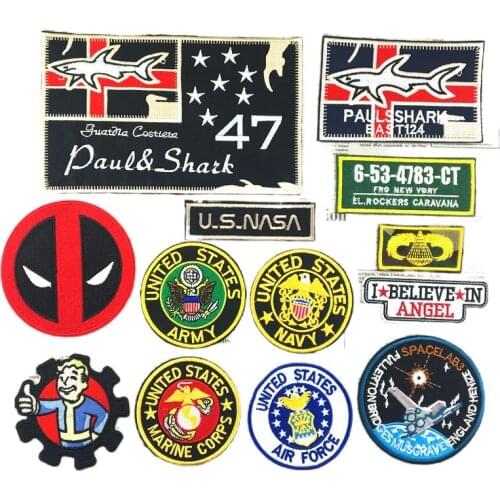 20pcs/lot Anime Embroidery Patch Animal Letter Shark Believe Army Clothing Decoration Craft Diy Iron Heat Transfer Applique