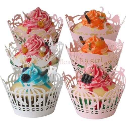 25pcs/lot Cupcake Wrappers Bird Cage Design Dinosaur Bird Flower Edge Laser Cut Edge Cake Surrounding Edge Baby Shower Birthday