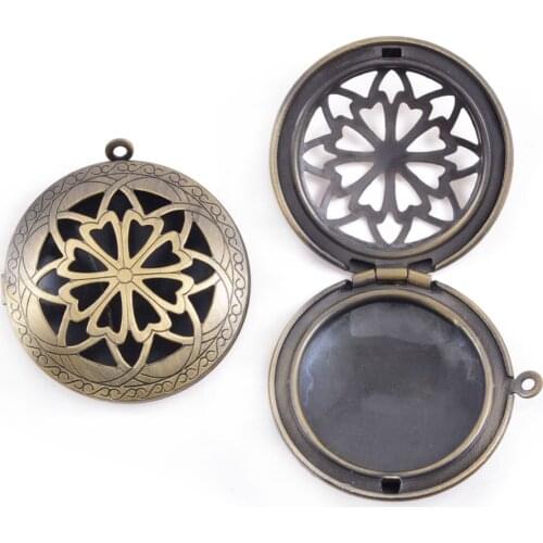 5Pc Antique Silver Color Hollow Locket Diffuser Pendant For DIY Essential Oil Necklace