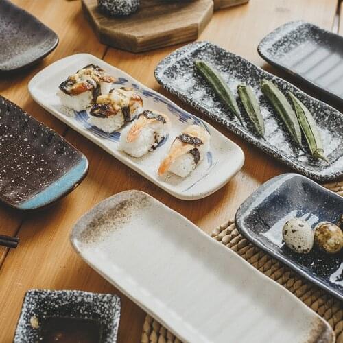 9 Inch Ceramic Japanese Sushi Plate Snack Snack Plate Personality Retro Tableware Set Plate Ceramic Creative Rectangular Plate