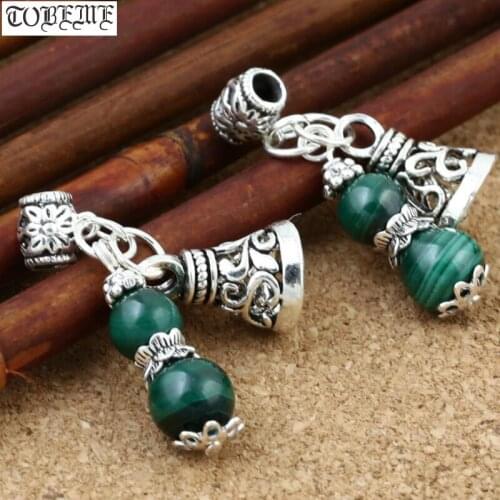 925 Silver Malachite Charm Bohemia Leaf Bracelet Charm Beaded Jewelry Charms DIY Jewelry Findings