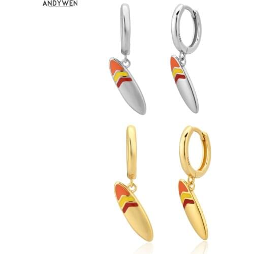 ANDYWEN 925 Sterling Silver 8.5mm Enamel Yellow Skateboard Pendientes Piercing Drop Earring Rock Punk European Luxury Jewelry