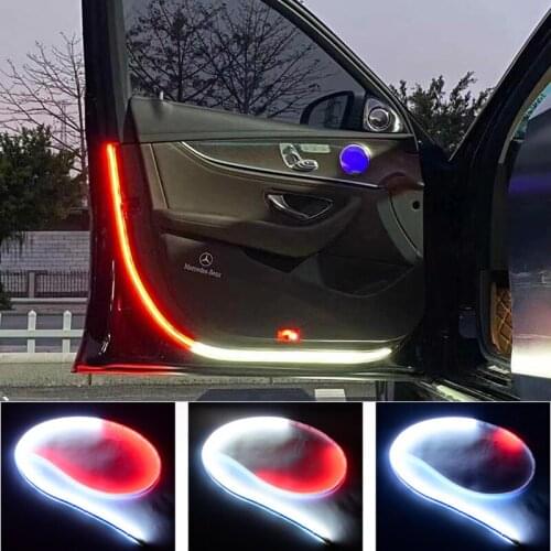 Car Interior Door Welcome Light LED Safety Warning Strobe Signal Lamp Strip 120cm Waterproof 12V Auto Decorative Ambient Lights