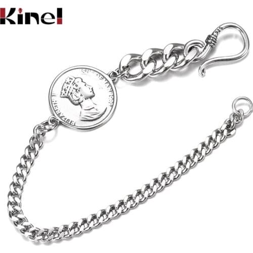 Kinel Queen of Coins Bracelet Real 925 Sterling Silver Punk Bracelets For Women Retro Fashion Jewelry Friends Gift 2020 New