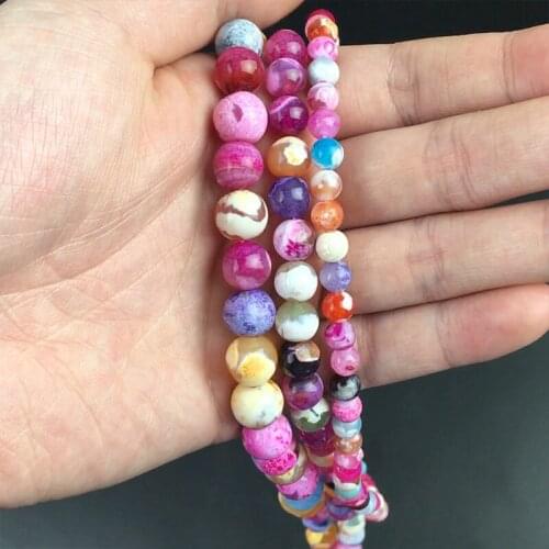 Pink Fire Agates Onyx Natural Stone Beads Round Loose Spacer Beads For Jewelry Making DIY Fashion Bracelets 15'' Strand 6/8/10mm