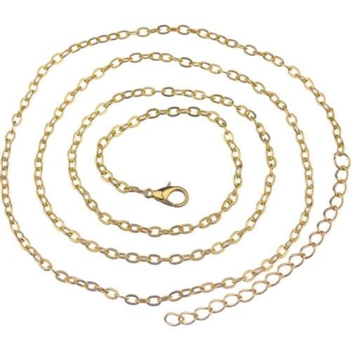 5pcs Gold Color Link Necklace Chains Bulk Lobster Clasps Extender Chains Metal Open Link Chains Lot Jewelry Making Length 78cm