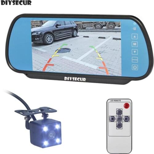 DIYSECUR Wired 7" TFT LCD Display Car Mirror Monitor + LED Color Night Vision Rear View Car Camera Video Parking System
