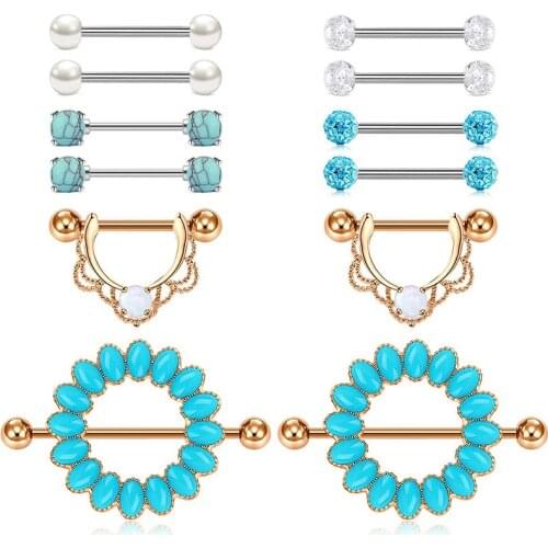 14G Nipplerings Nipple Ring Piercing Women Surgical Steel Opal Pearl Circular Hoop Nipple Piercings Barbell