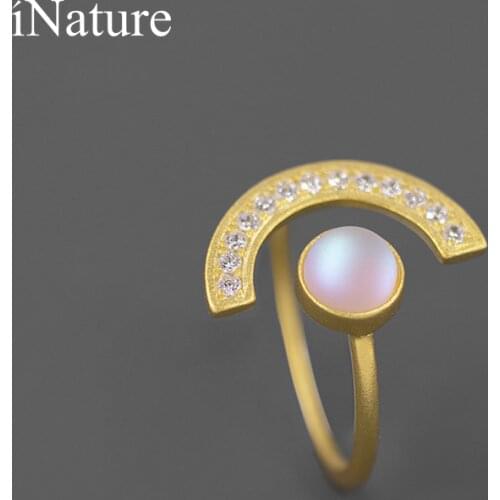 INATURE 925 Sterling Silver Moon Star Rings For Women Fashion Geometric Opening Finger Ring Jewelry