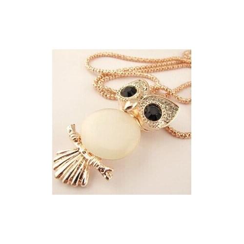 Kpop opal owl pendant necklace/crystal jewelry gold chain long kolye women accessories wholesale/colar coruja/collier/ longos