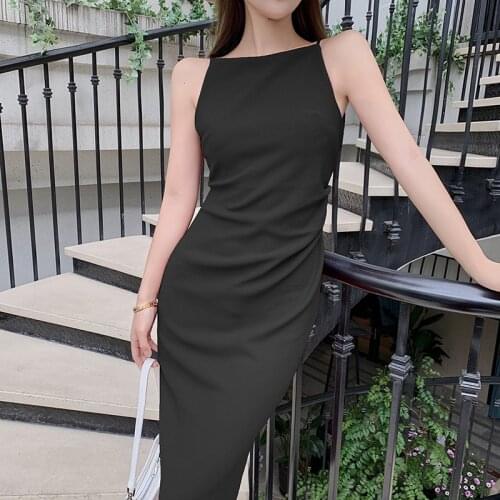 2021 Summer midi Dress black white Casual Spaghetti Strap Dresses Sexy Off shoulder New High-level design Vacation Clothes For W