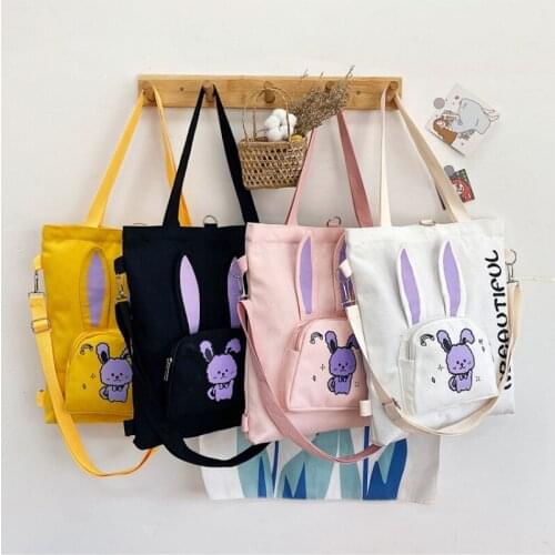 Small Fresh One-shoulder Canvas Bag Female 2021 New Trendy Fashion Cartoon Student Messenger Bag Large-capacity Travel Backpack