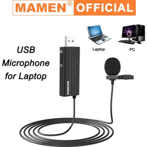 MAMEN USB Lavalier Microphone for Computer with 1.2m Cable One Key Mute Recording Microphone for Laptop PC Interview Conference