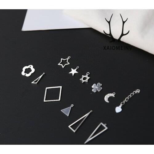4pcs Fashion Statement Earrings 2019 Square Earrings For Girls Moon Love Geometric Pendant Chain Material Jewelry Accessories