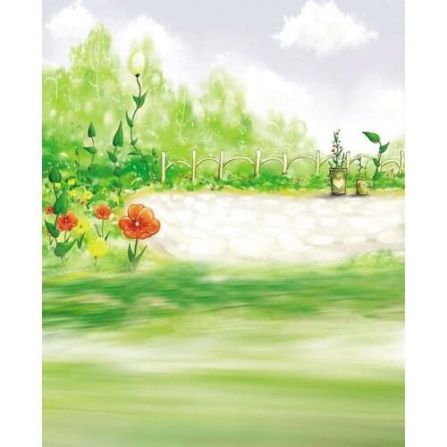 Cartoon Green Grass Tree Flowers World for Children Photography Backdrops Photo Props Studio Background 5x7ft