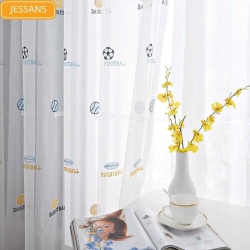 Cartoon Embroidered Window Screen Curtains for Boy Bedroom Curtain Screen Football Fresh Childrens Room Screen