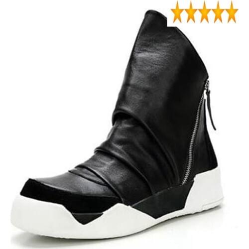 Hip 2021 New Winter Gothic Hop Thick Platform Ankle Men Shoes Work Zip High Top Genuine Leather Punk Boots