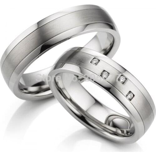 Mens and womens white gold color surgical titanium Stainless steel wedding bands couples rings engagement rings sets