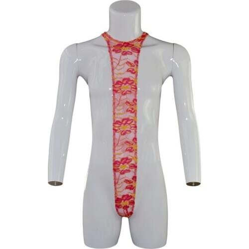 Mens Sexy Underwear Panties Lace Body Tights Neck Jumpsuit male shapers ZJH904