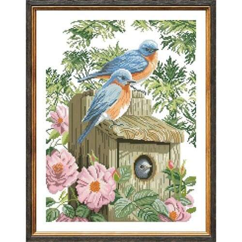 Garden blue birds cross stitch kits animal flower pattern design 18ct 14ct 11ct unprint canvas embroidery DIY needlework