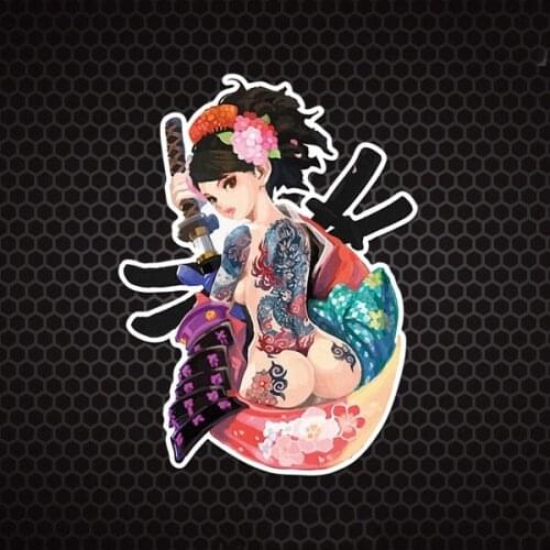 Car Styling Decals Auto Door Window Tail Laptop Case Guitar Sticker for Japanese Ukiyo-e Tattoo Female Warrior