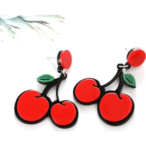 2021 New Fashion Cute Lovely Red Cherry Earrings Sweet Fruit Fresh Cherry Eardrop For Woman Girl Students Modern Jewelry