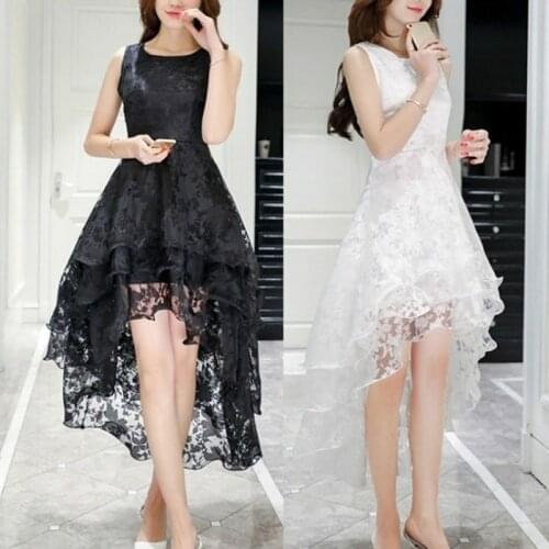 New Elegant Womens Sleeveless Lace O-Neck Printed Dress Wedding Party Dress