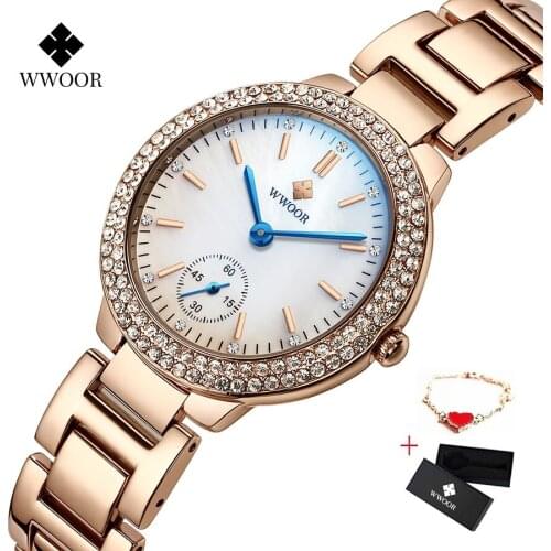New WWOOR Crystal Diamond Women Ladies Bracelet Watches Luxury Brand Watch Waterproof Stainless Steel Casual Woman Quartz Watch