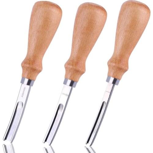 LMDZ 3 Size 8mm 6mm 4mm Leather Craft Edge Beveler DIY Skiving Beveling Knife Cutting Trimming Tools with Wood Handle