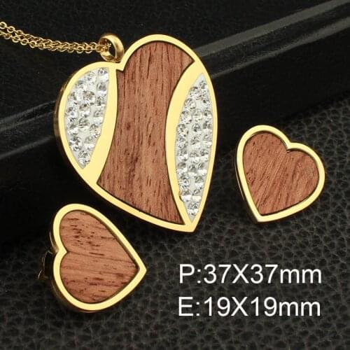 Gold Colors Heart Style Stainless Steel Jewelry Necklace Stud Earrings Sets Supernova Sales for Women SEDZCOBC