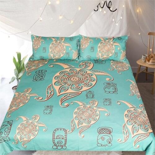 Turtles Duvet Cover King Tortoise Comforter Cover Marine Animal Bedclothes Cartoon Blue and White Bedspreads