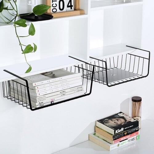 Hanging Under Cupboard Iron Storage Shelf Mesh Basket Kitchen Rack Chopping Block Rack Cutting Board Towel Holder Cabinet Door