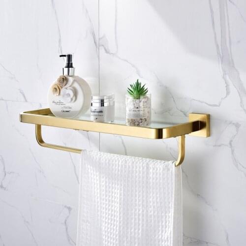 Bathroom Shelf 304 stainless steel Shower Rack Wall Mounted Bath Shelf Gold/Chrome Storage Organizer Holder With Towel Bar