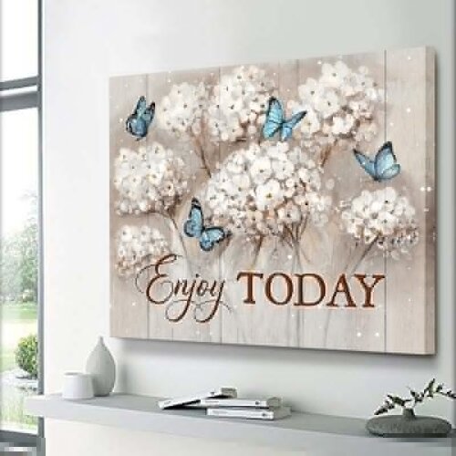 Nordic Room Posters White Flowers Canvas Inset Butterfly Printing Painting Inspiration Words Picture Wall Art Decor Home Bedroom