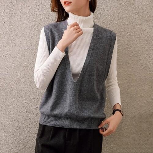 Lafarvie Wool Blends Women Sweater Vest V Neck Sleeveless White Tops Knit Jumper Female Clothing Casual Loose Oversized Quality