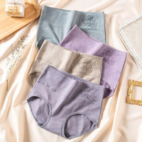 High Waist 4Pcs Panties Women Cotton Body Shaper Underwear Cute Print Seamless Briefs Sexy Comfort Female Lingerie Plus Size 5XL