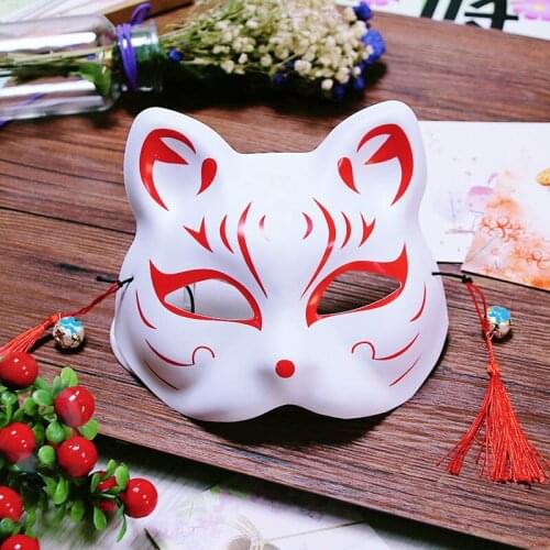 Unisex Japanese Fox Mask With Tassels&Bell Non-toxic Cosplay Hand Painted 3D Fox Mask Costumes Props Accessories role play prop