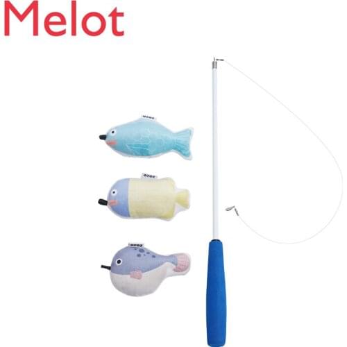 Retractable Cat Playing Rod Cat Teaser Molar Bite Cat Toy Self-Hi Simulated Fish Catnip Toy