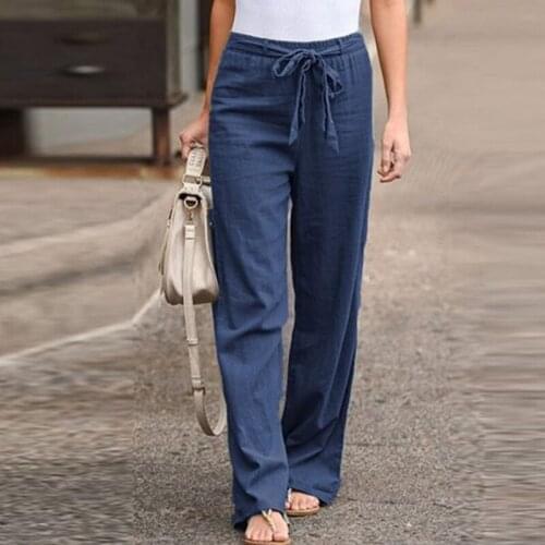 2021 Womens Casual Solid Color Long Straight Pants High Waist All-Match Wide Leg Breathable Trousers Popular Ladies Clothes